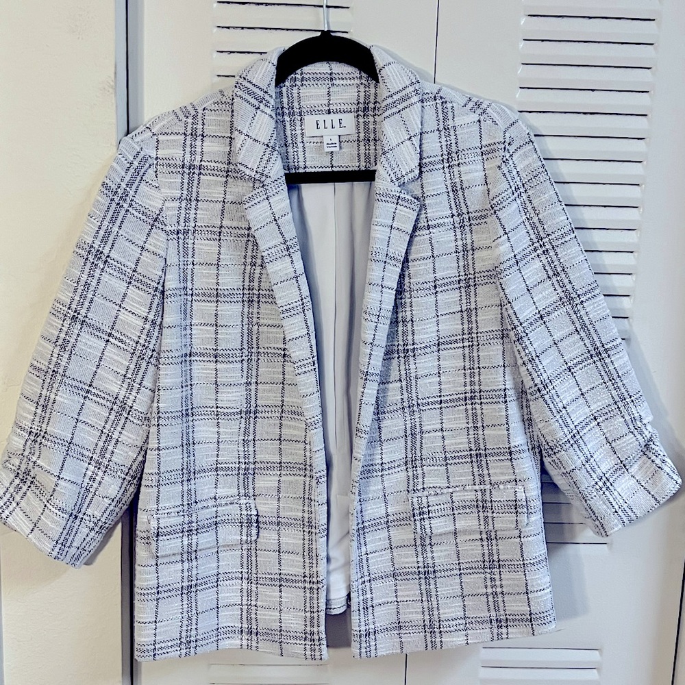 Elle Women  Plaid Lapel Blazer Jacket Size L